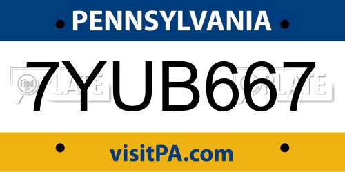 7YUB667 Pennsylvania License Plate
