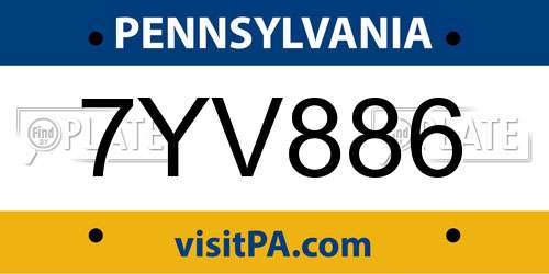 7YV886 Pennsylvania License Plate