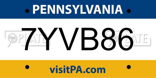 7YVB86 Pennsylvania License Plate