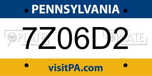 7Z06D2 Pennsylvania License Plate