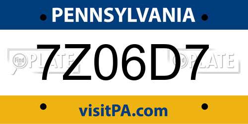 7Z06D7 Pennsylvania License Plate