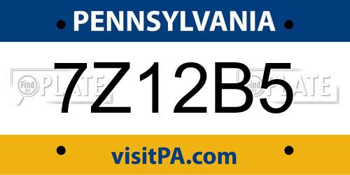 7Z12B5 Pennsylvania License Plate