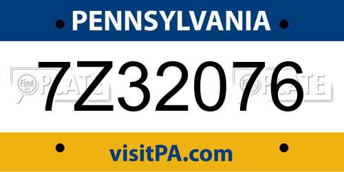 7Z32076 Pennsylvania License Plate