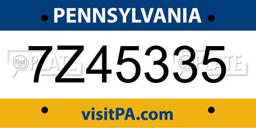 7Z45335 Pennsylvania License Plate