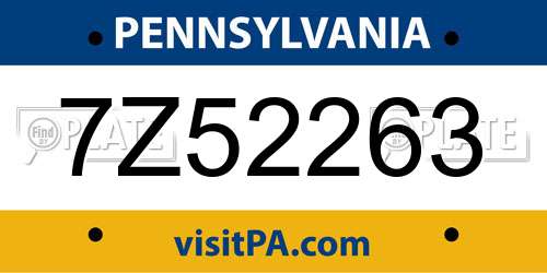 7Z52263 Pennsylvania License Plate