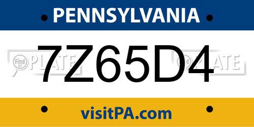 7Z65D4 Pennsylvania License Plate