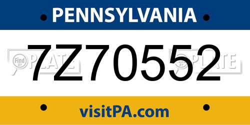 7Z70552 Pennsylvania License Plate