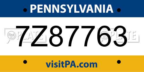 7Z87763 Pennsylvania License Plate