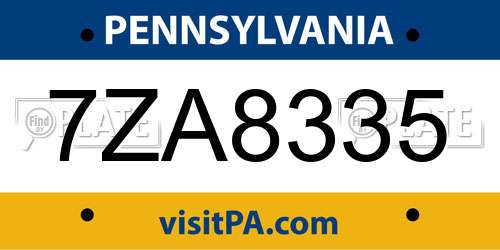 7ZA8335 Pennsylvania License Plate