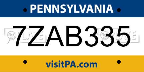 7ZAB335 Pennsylvania License Plate