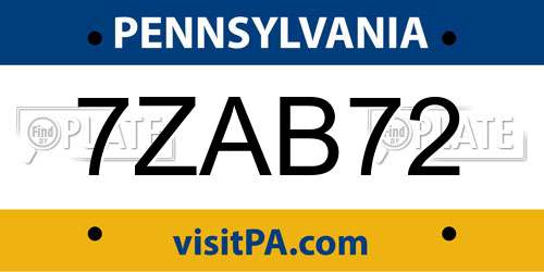 7ZAB72 Pennsylvania License Plate