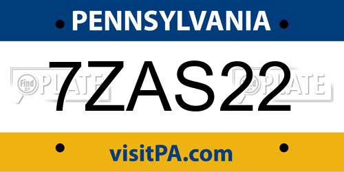 7ZAS22 Pennsylvania License Plate