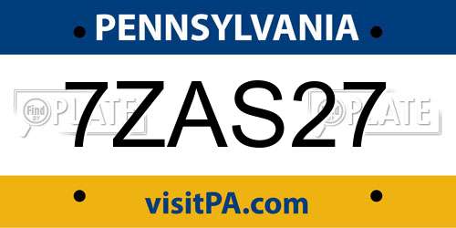7ZAS27 Pennsylvania License Plate