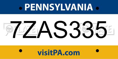 7ZAS335 Pennsylvania License Plate