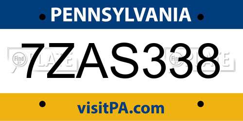 7ZAS338 Pennsylvania License Plate