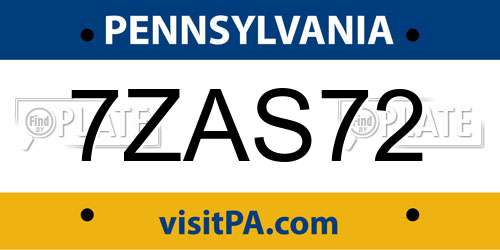 7ZAS72 Pennsylvania License Plate