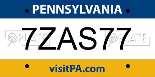 7ZAS77 Pennsylvania License Plate