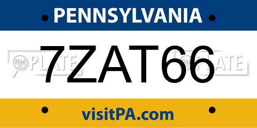 7ZAT66 Pennsylvania License Plate