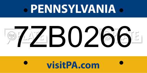 7ZB0266 Pennsylvania License Plate