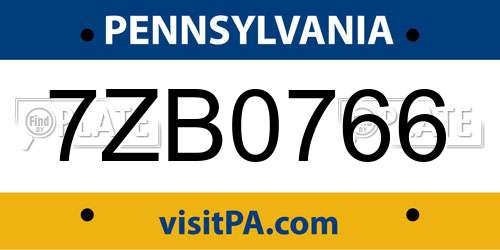7ZB0766 Pennsylvania License Plate