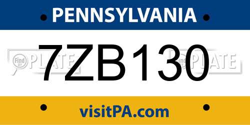 7ZB130 Pennsylvania License Plate