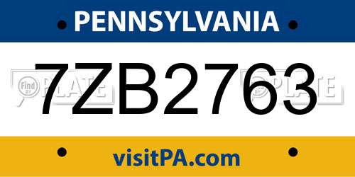 7ZB2763 Pennsylvania License Plate