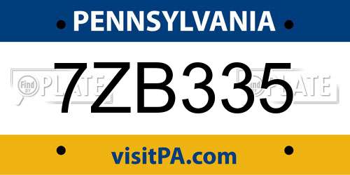 7ZB335 Pennsylvania License Plate