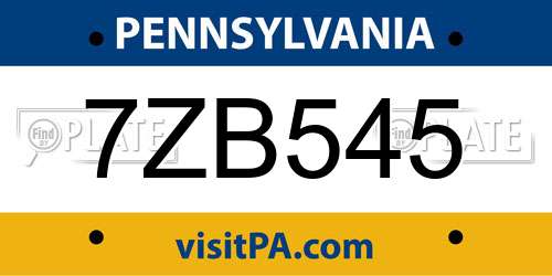 7ZB545 Pennsylvania License Plate