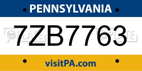 7ZB7763 Pennsylvania License Plate