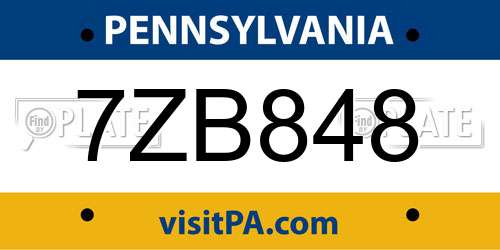 7ZB848 Pennsylvania License Plate
