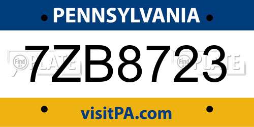 7ZB8723 Pennsylvania License Plate