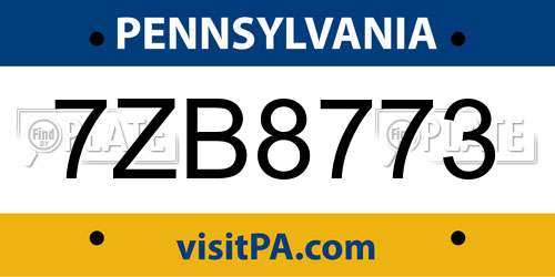 7ZB8773 Pennsylvania License Plate