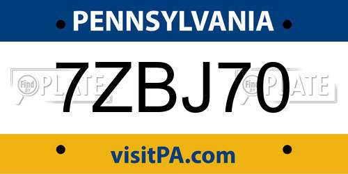 7ZBJ70 Pennsylvania License Plate