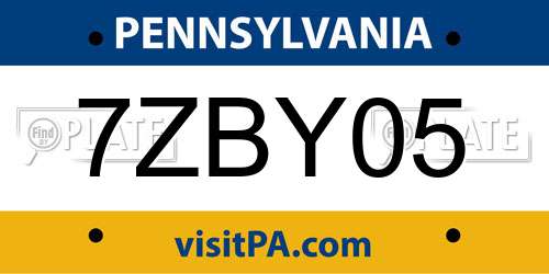 7ZBY05 Pennsylvania License Plate