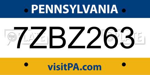7ZBZ263 Pennsylvania License Plate