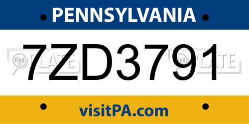 7ZD3791 Pennsylvania License Plate