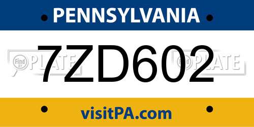 7ZD602 Pennsylvania License Plate
