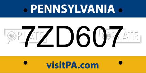 7ZD607 Pennsylvania License Plate