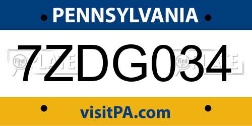 7ZDG034 Pennsylvania License Plate
