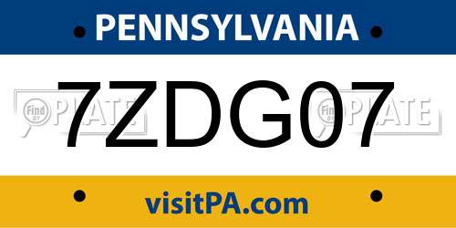 7ZDG07 Pennsylvania License Plate