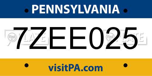 7ZEE025 Pennsylvania License Plate