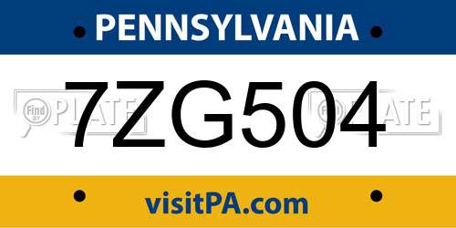 7ZG504 Pennsylvania License Plate