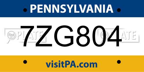 7ZG804 Pennsylvania License Plate