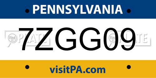 7ZGG09 Pennsylvania License Plate