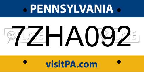 7ZHA092 Pennsylvania License Plate