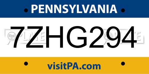 7ZHG294 Pennsylvania License Plate
