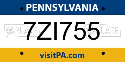 7ZI755 Pennsylvania License Plate
