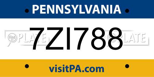 7ZI788 Pennsylvania License Plate