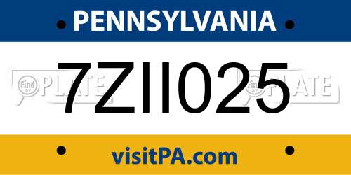 7ZII025 Pennsylvania License Plate