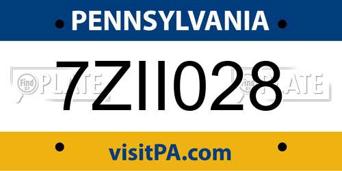 7ZII028 Pennsylvania License Plate
